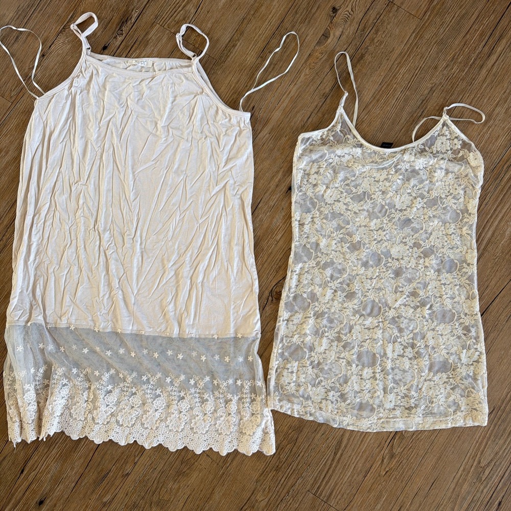 Cream Colored Lace Lingerie Size Large Dress Pullover Sleeveless Lot Of 2